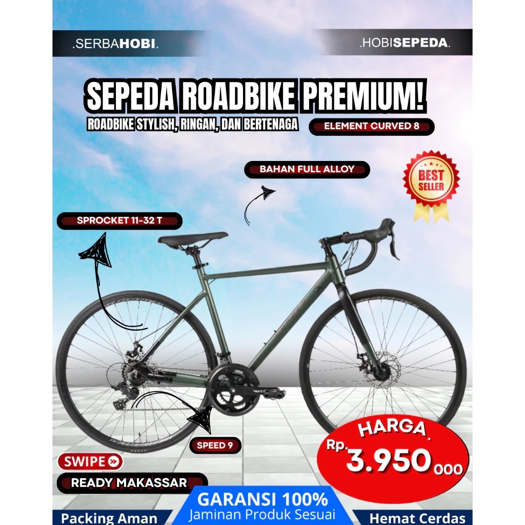 SEPEDA ROADBIKE PREMIUM / SEPEDA BALAP ROADBIKE ELEMENT CURVED 8 DAN 9