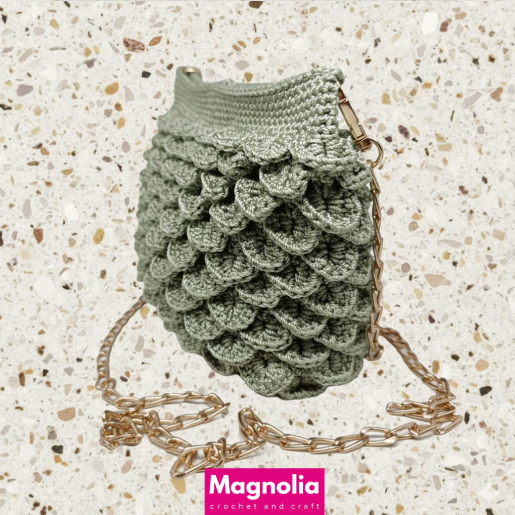 Tas rajut selempang wanita motif daun hijau melon HM1720/1418 / Tas modis handmade crochet