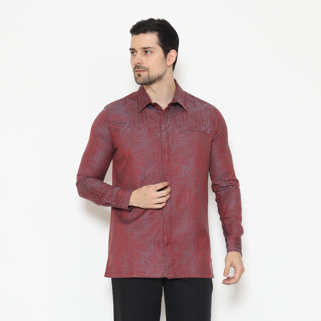 MAGINOT BATIK FURING EXCLUSIVE AUSTIN MAROON Batik FURING EXCLUSIVE Pria Slim Fit Lengan Panjang