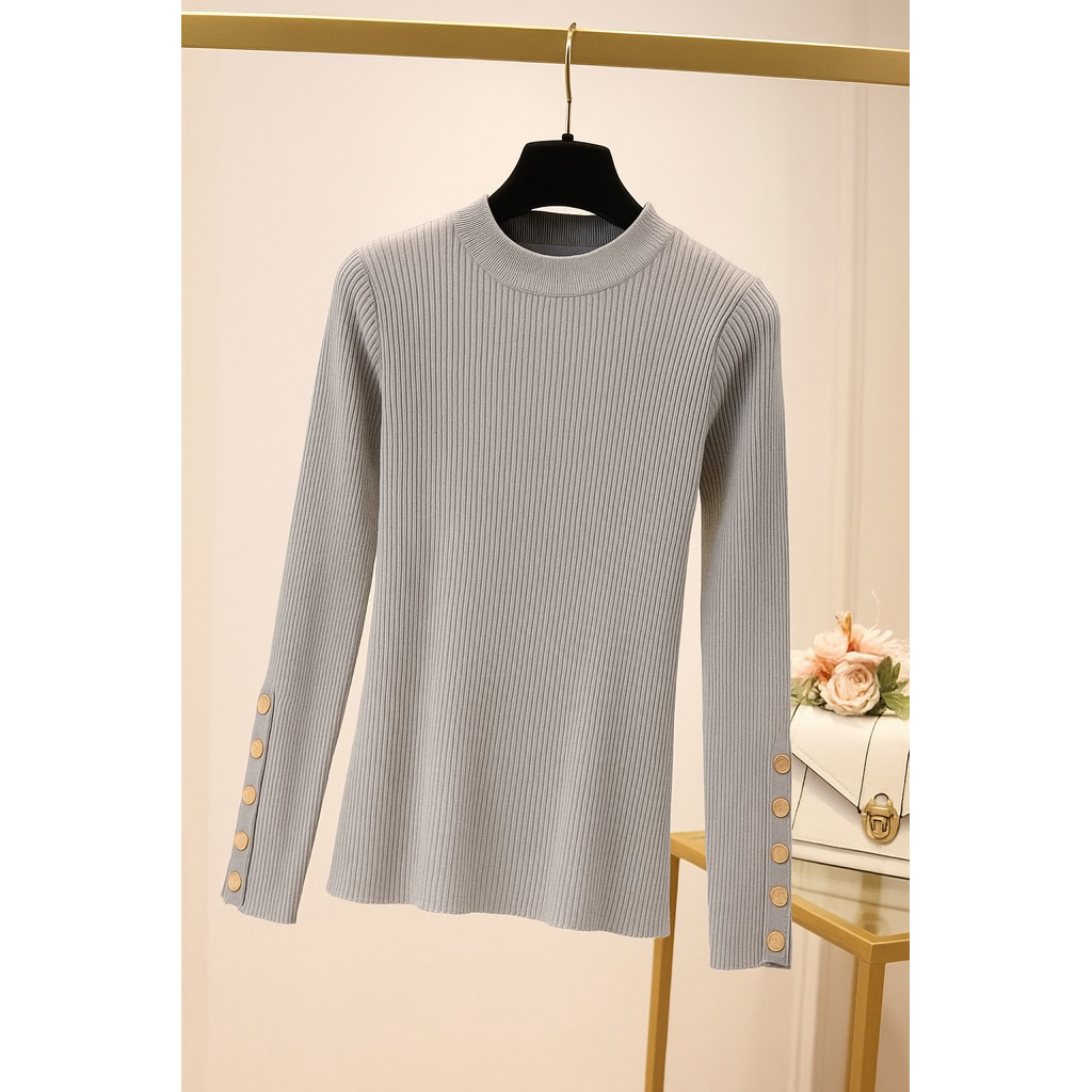 Inner Rajut Lengan Panjang Kancing Gold Korean Style Import Premium | Korean Inner Lengan Panjang Mo