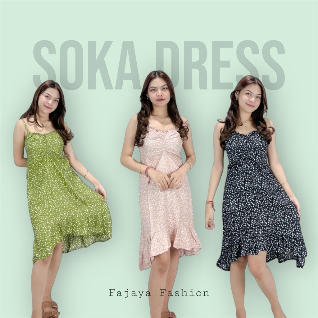 Dress Midi Rayon Premium Soka Dres kekinian Terbaru Motif Bunga