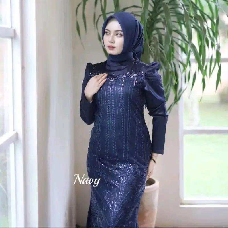 Kiukiu Leona Dress - Dress Kondangan Muslimah - Dress Brukat Mutiara - Gamis Slim Kondangan Pesta