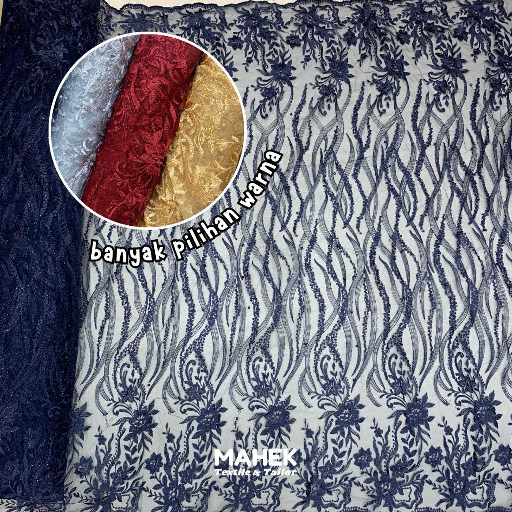 Tile Motif Akar / Tille Stone Mutiara Glitter / Tulle Kebaya Motif Bunga Akar / Bahan Kebaya Outer S