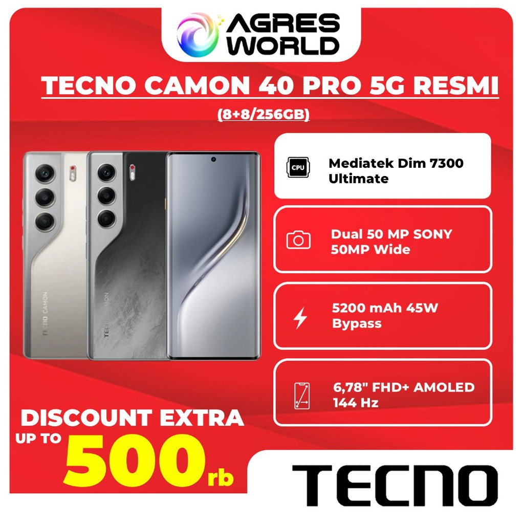 TECNO CAMON 40 Pro 5G - 8+8GB*/256GB, Mediatek D7300 Ultimate, 6.78” FHD+144HZ 3D Curved Amoled, 50M