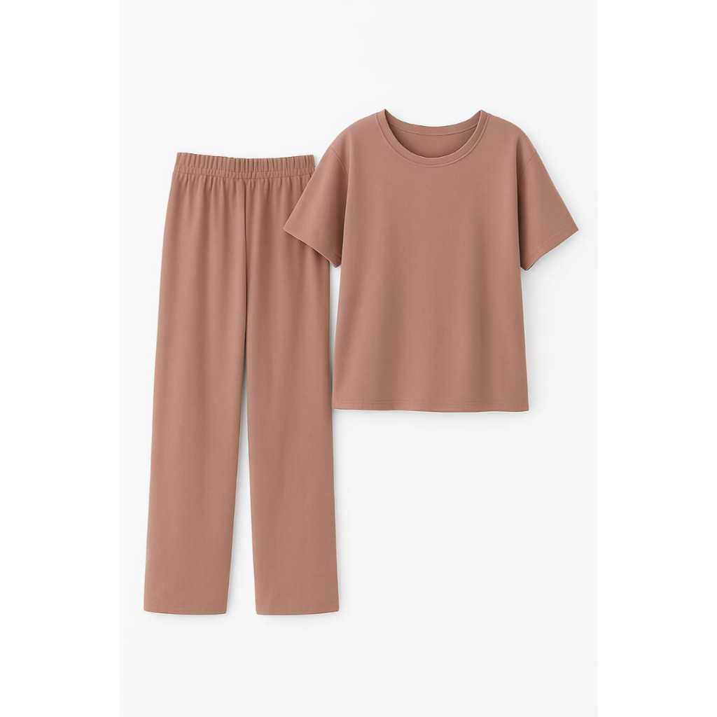 setelan celana kulot baju pendek bahan knit japan casual santai wanita | setelan knit japan celana p