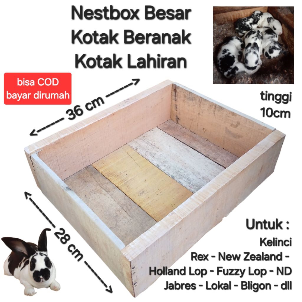 1 pcs NESTBOX Besar Kotak beranak kelinci Nz Rex HL ND Lokal Bligon dll. Ukuran 1pcs 35x26cm. Jika b