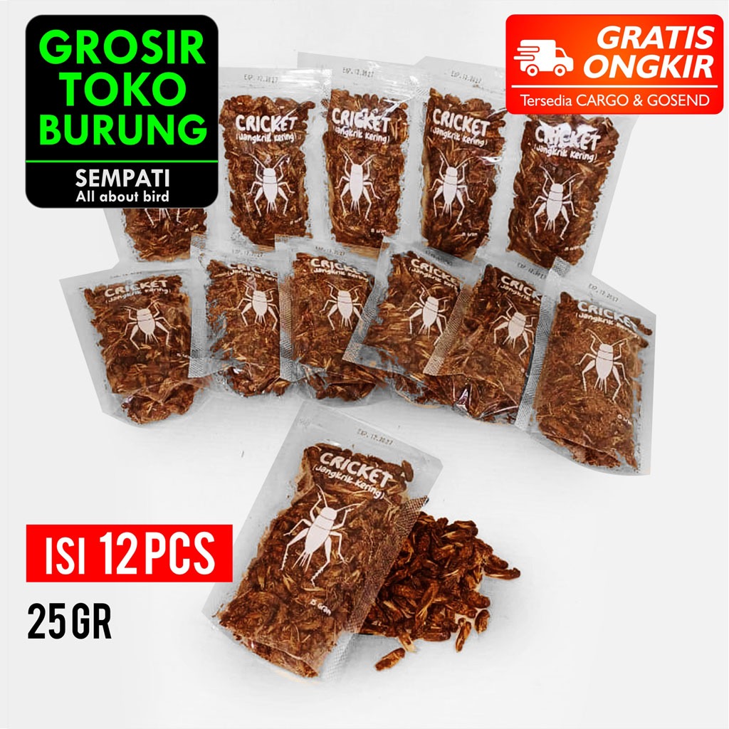 SEMPATI GROSIR Dried Cricket Jangkrik Alam Kering Premium 25gr Isi 12 Pcs Pakan Burung Anis Cucak Pl