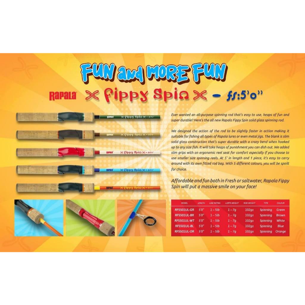 Rod SPINNING RAPALA FIPPY SPIN FS-501UL / 150cm (Line Test 1-5lbs) ONE PIECE SOLID