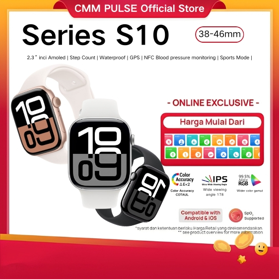 100%ORI CMM Smartwatch S10 Pro 2.3 Inci HD AMOLED Display GPS NFC Wireless Charging Dan Ganti Wallpa