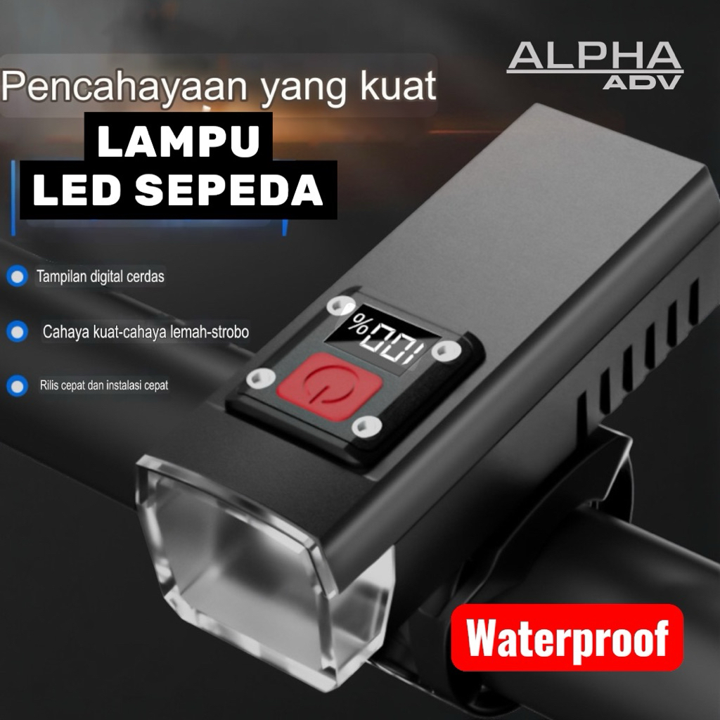 ALPHA ADV Senter Sepeda Lampu Led Sepeda AS20 Super Terang Waterproof Pengisian Daya Type-C Olahraga