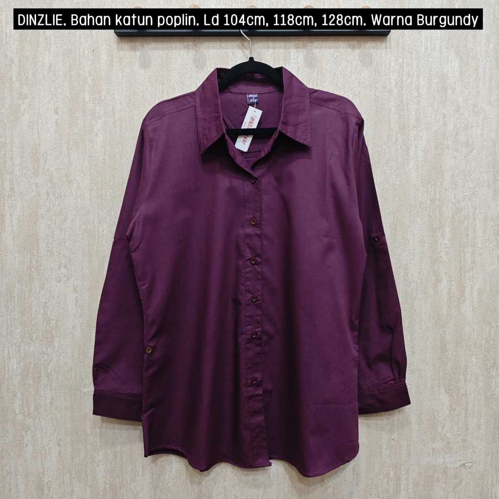 Dinzlie Kemeja Polos Atasan Wanita Bahan Poplin Premium Tebal Warna Burgundy