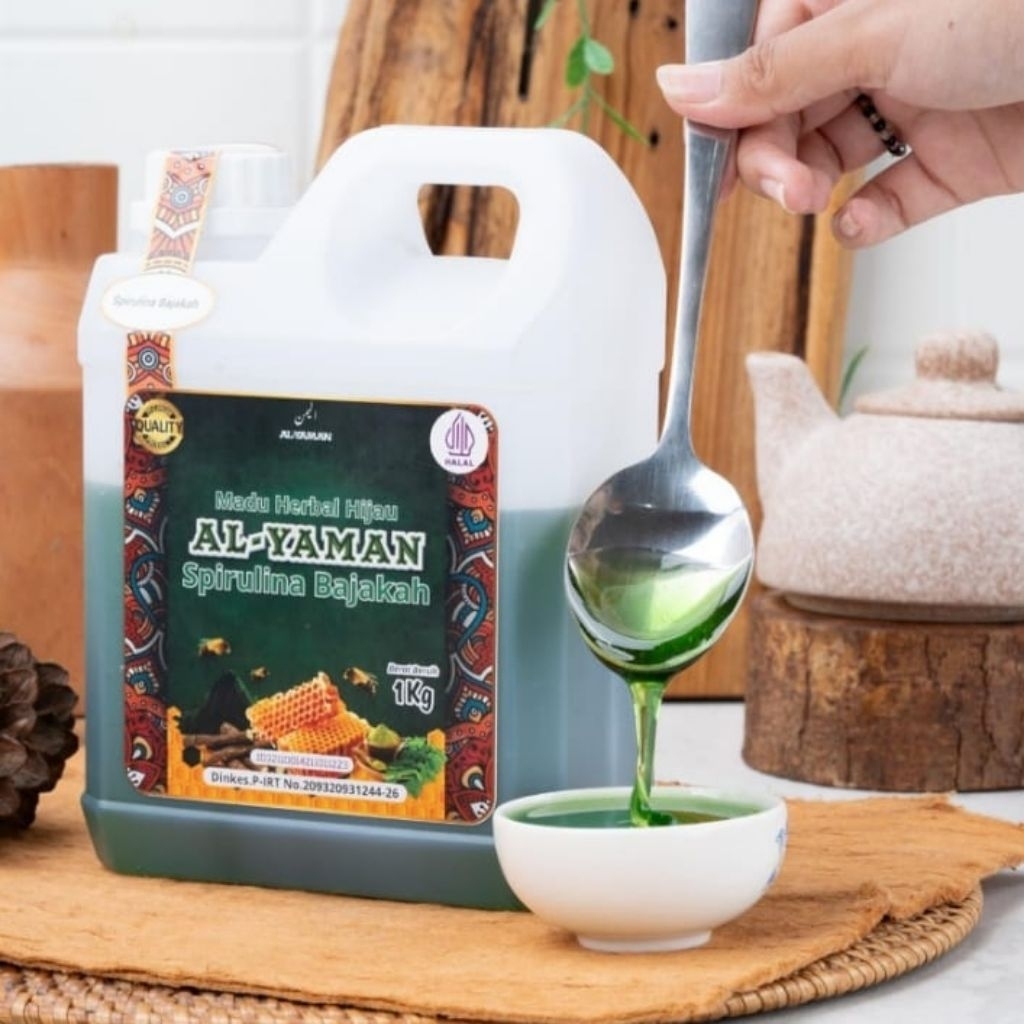 Madu Herbal Hijau AL-YAMAN 1kg | Spirulina, Akar Bajakah, Daun Kelor
