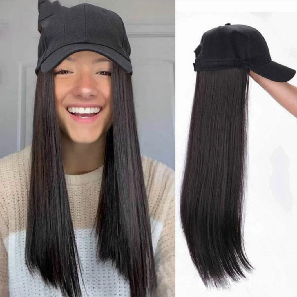REHANA HAIR Wig Topi Panjang Topi Baseball Wig Topi Wanita Wig Rambut Panjang Wig Topi Lurus Wig Top