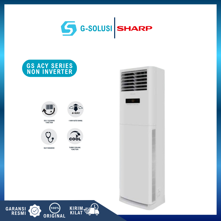 AC SHARP FLOOR STANDING GS ACY SERIES | G-SOLUSI AC | Non Inverter | R32 | Turbo Cooling | 4-Way Swi
