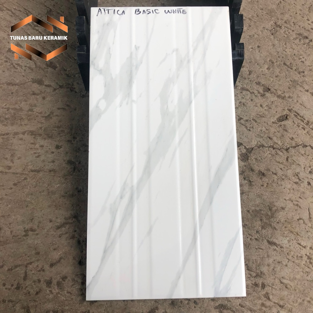 Keramik Dinding 25x50 Icarus Attica Basic White | Timbul/Glossy