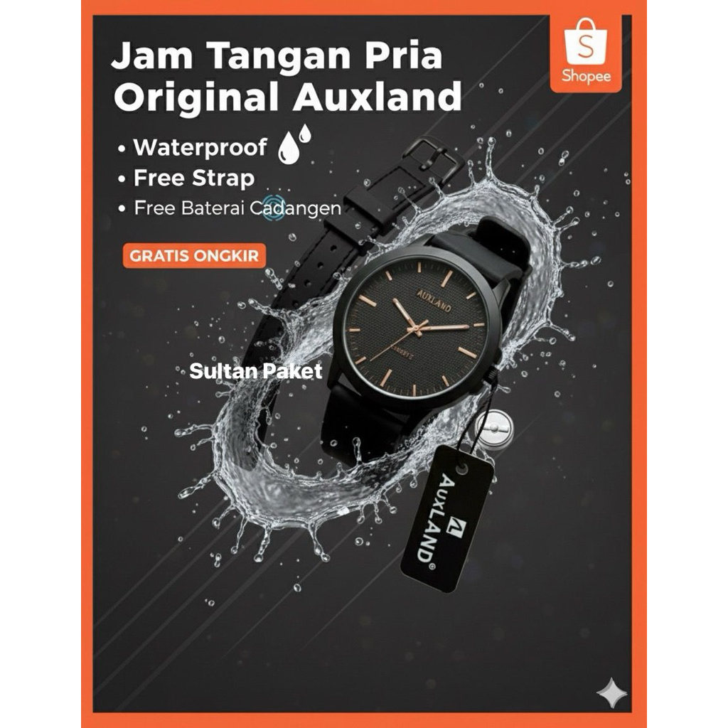 Jam Tangan Pria Original AUXLAND Waterproof + Free Strap & Baterai Cadangan