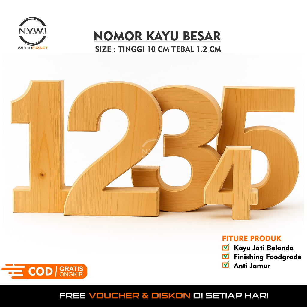 ( 10 cm ) Ukiran Angka Nomor Kayu Timbul Jati Belanda Untuk Dekorasi Nomor Rumah & Bahan Kerajinan