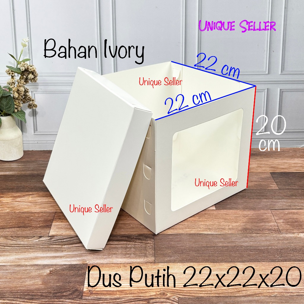 Dus Kotak Box Kue Tart Cake Ultah Tinggi 22x22x20 cm IVORY PUTIH / Dus Hampers Hadiah 22 x 22 x 20