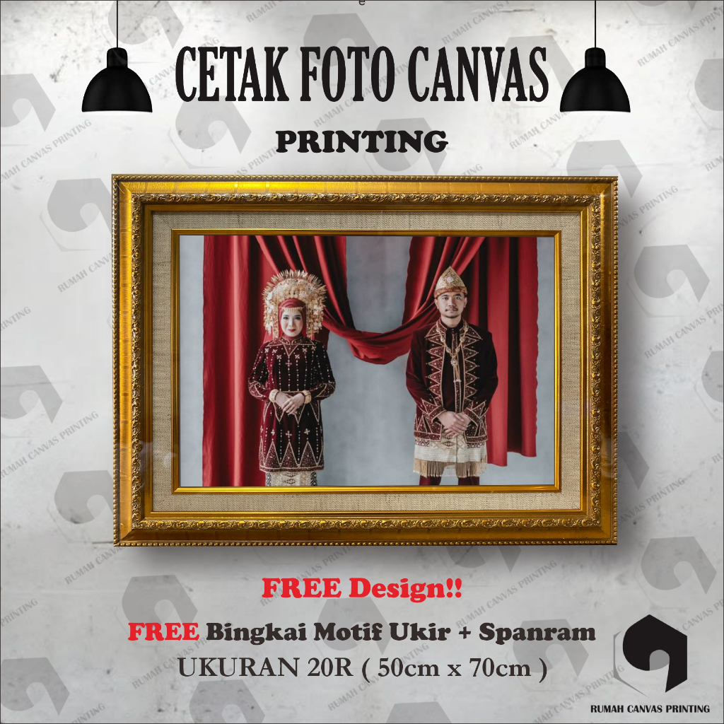 Cetak Foto Kanvas Premium 20R 50x70cm + FRAME MOTIF UKIR MEWAH DAN MURAH