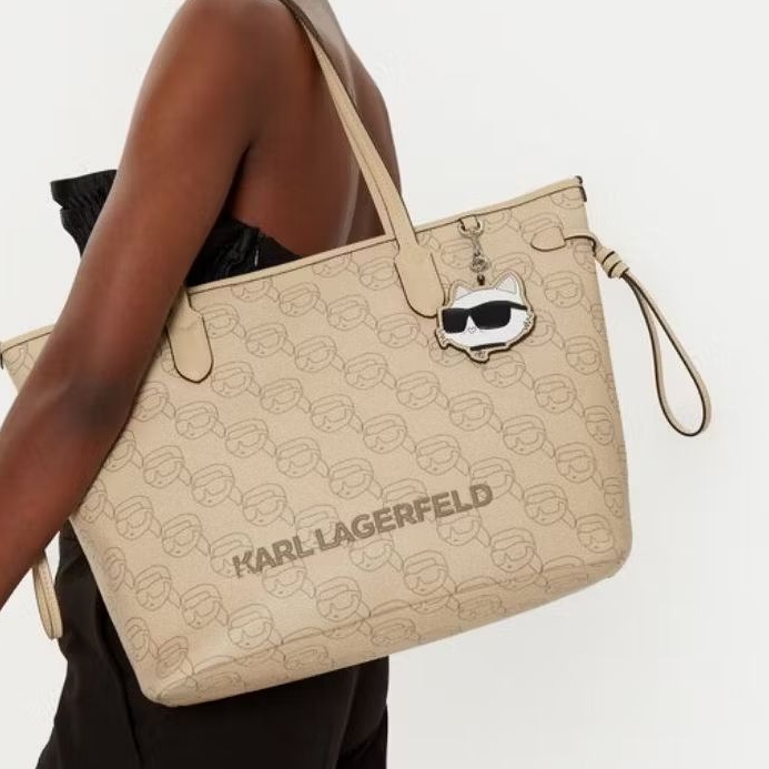 Ready Baru Beige Khaki Karl Lagerfeld KL Ikonik Kucing Cat Shopping Bag Tas Tote Handbag with tags m