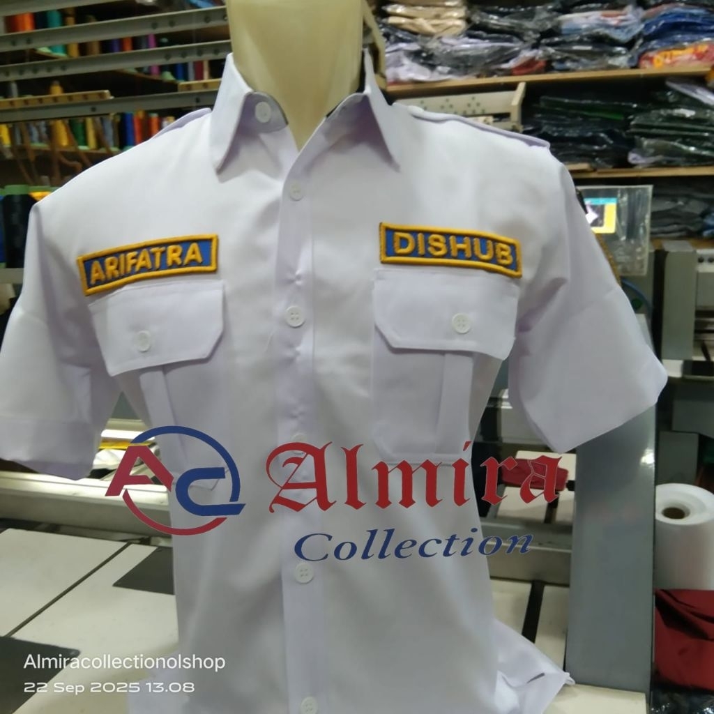 kemeja dishub putih bordir timbul seragam dishub putih bordir timbul baju dishub putih
