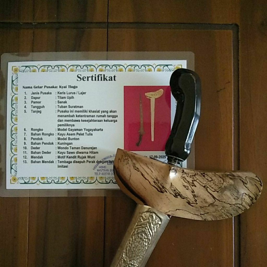 Keris Tilam Upih Sepuh Bersertifikat