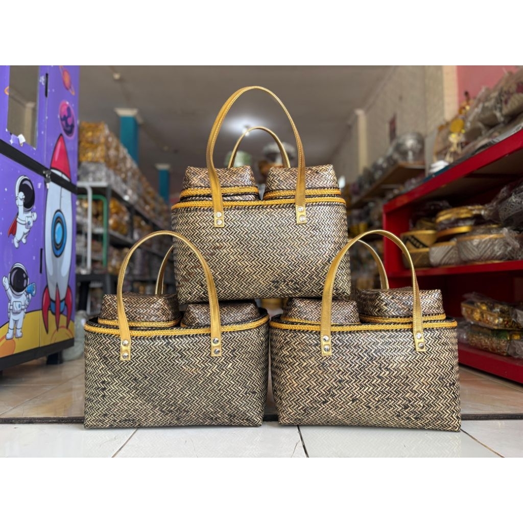 Tas keben bambu antik list gold set 4 keben/2 keben