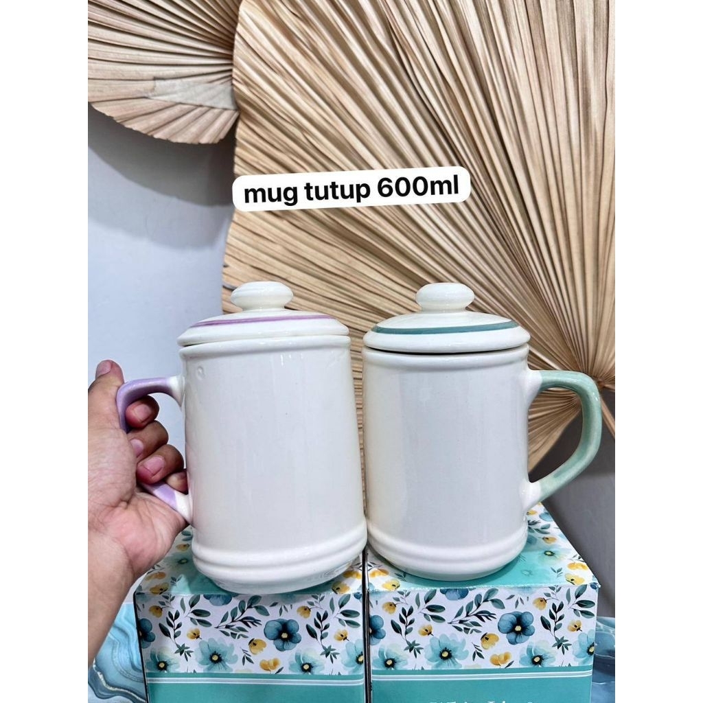 MUG SET TUTUP 600ML WL / MUG KERAMIK TUTUP / MUG LUCU / MUG GEMOY