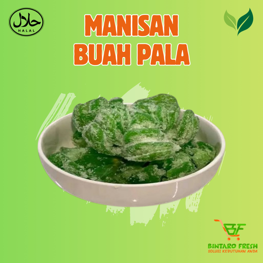 Manisa buah pala kering/ Manisan buah pala khas tradisional/Manisan buah pala kering bunga