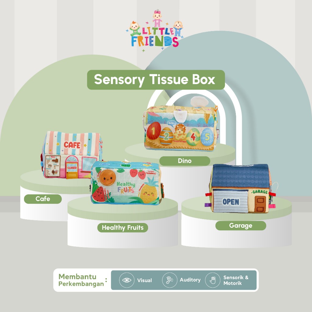 SENSORY TISSUE BOX HELLO DINO LFS6220 HEALTHY FRUITS LFS6210 GARAGE LFS6200 CAFE LFS6190 | Mainan Ta