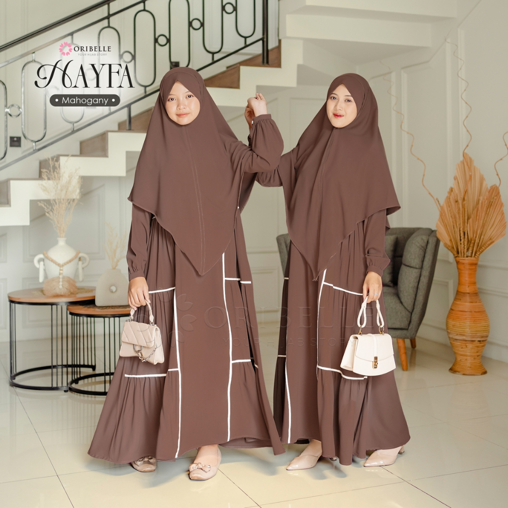 ORIBELLE Hayfa Abaya Gamis Set Khimar Bandana Umroh & Haji Series Couple Ibu dan Anak