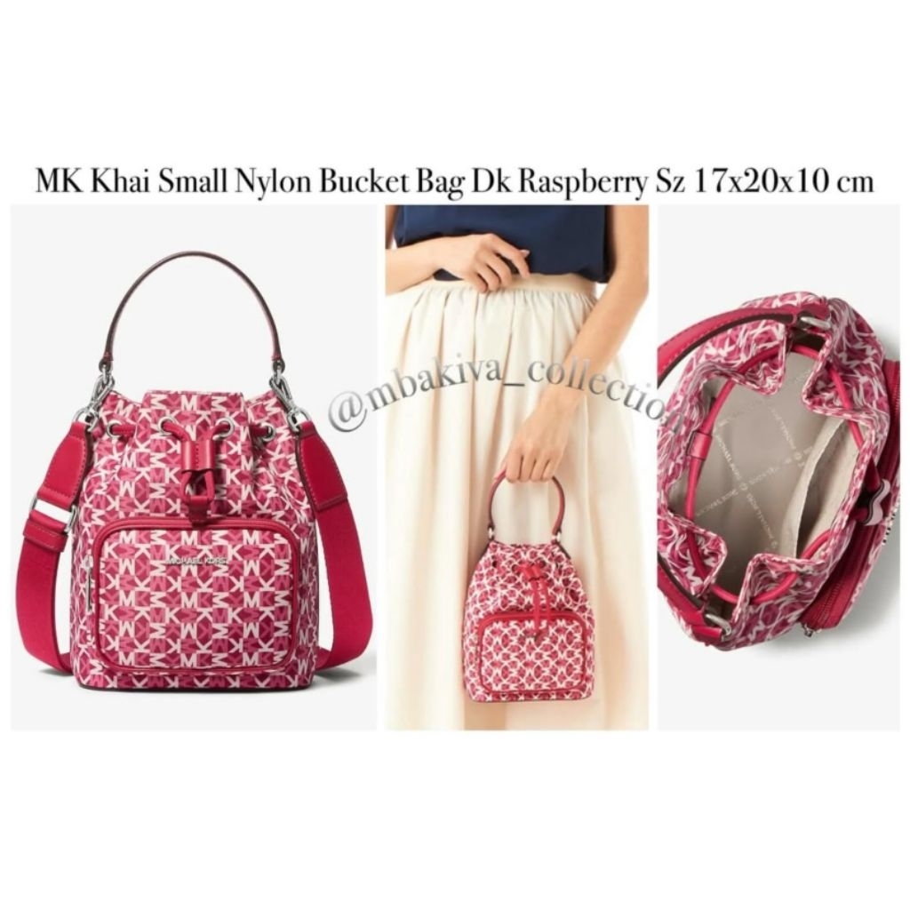 MK Khai Small Nylon Bucket Bag Dk Raspberry