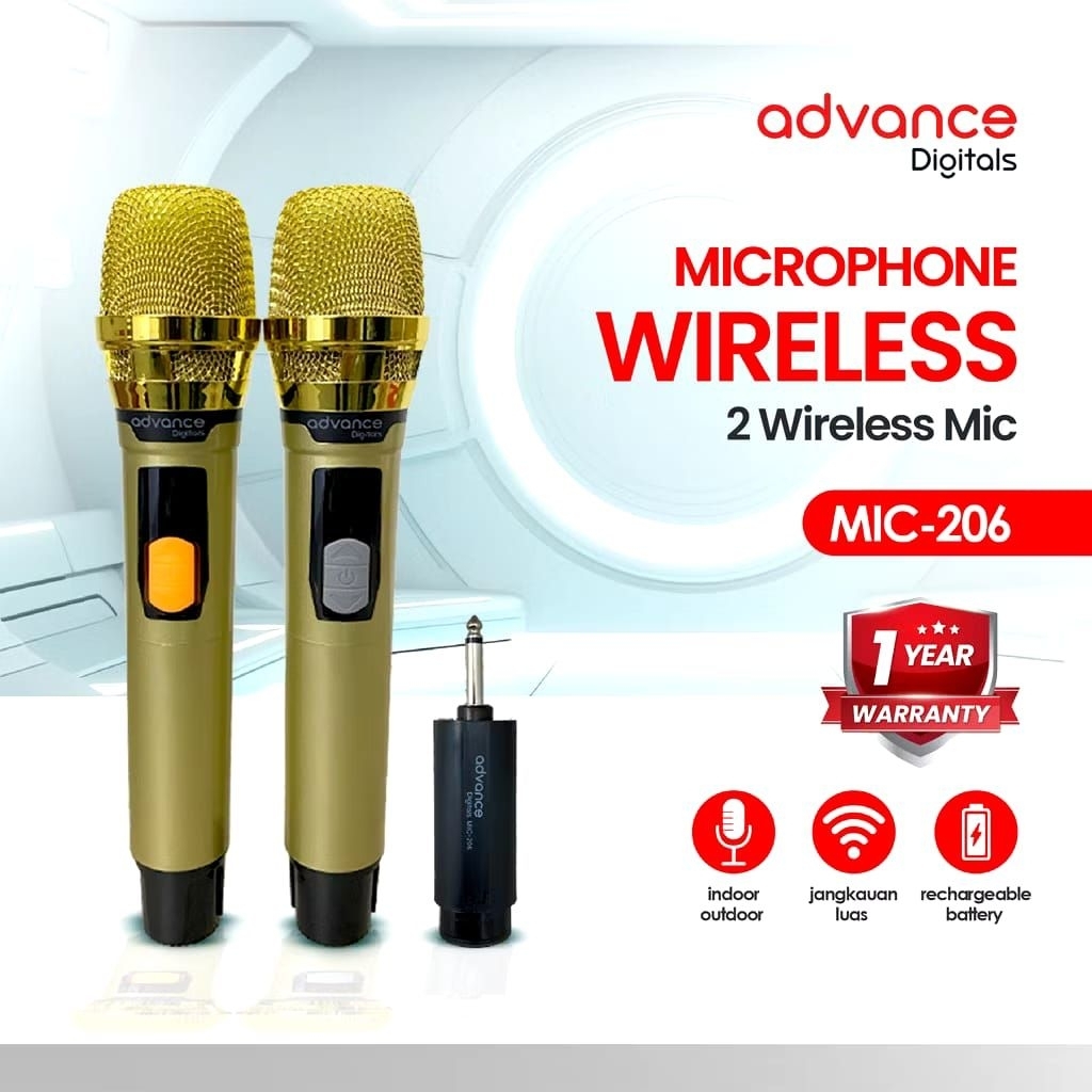 ADVANCE MIC-206 DOUBLE MIC WIRELESS (BATREI BISA DI CHARGER)