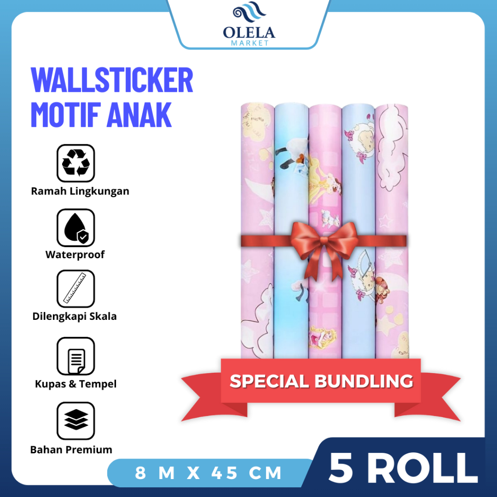 SPECIAL PAKET HEMAT 5 ROLL WALLPAPER DINDING UKURAN 10 METER X 45 CM BAHAN PVC PREMIUM