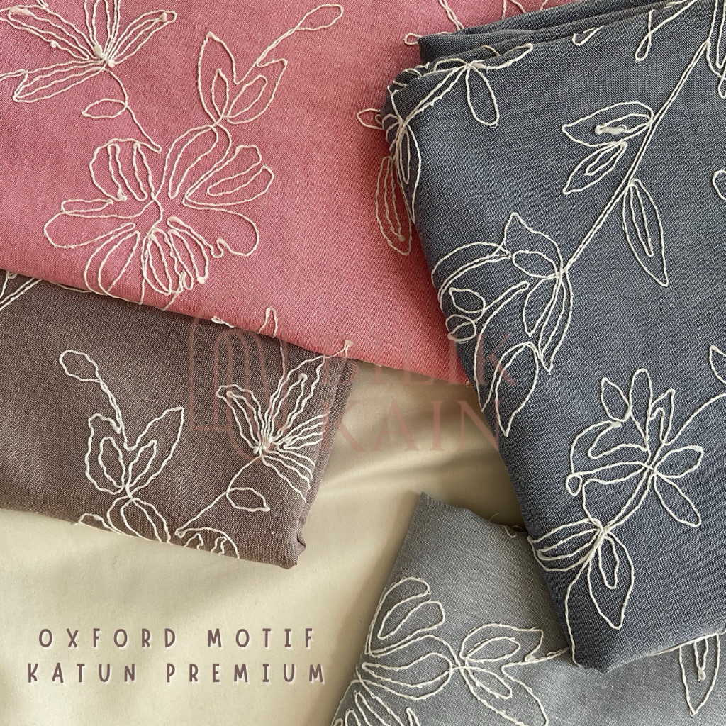 ½ meter Kain Katun Oxford Premium Cotton Oxford Motif / Lotus Motif (ringan utk bahan Dress, Gamis)