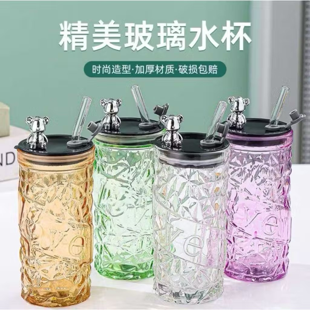 GELAS KACA SUSU TUTUP BERUANG 330ML SEDOTAN KACA + BOX IMPORTIR