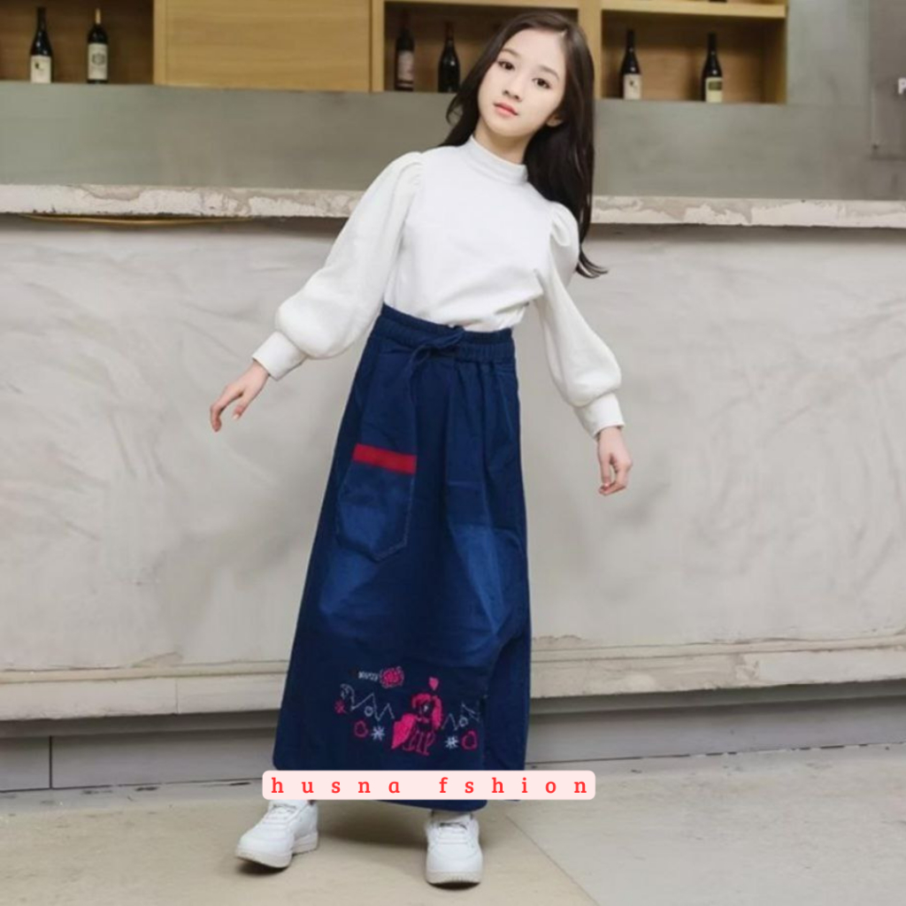 Rok Jeans Anak Tanggung Motif Bordir Usia 10-16thn