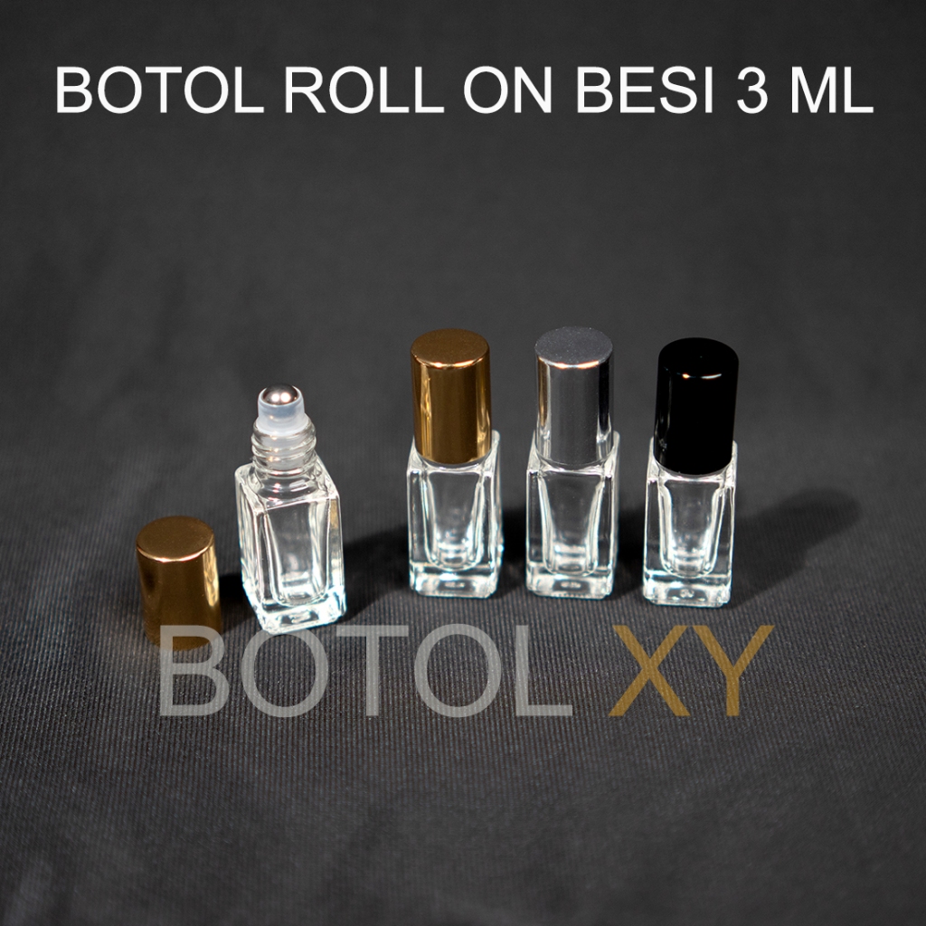 Botol Roll On 3ml Kaca Tebal KOTAK Bening - Bola Besi - Aromatherapy Oil Parfum