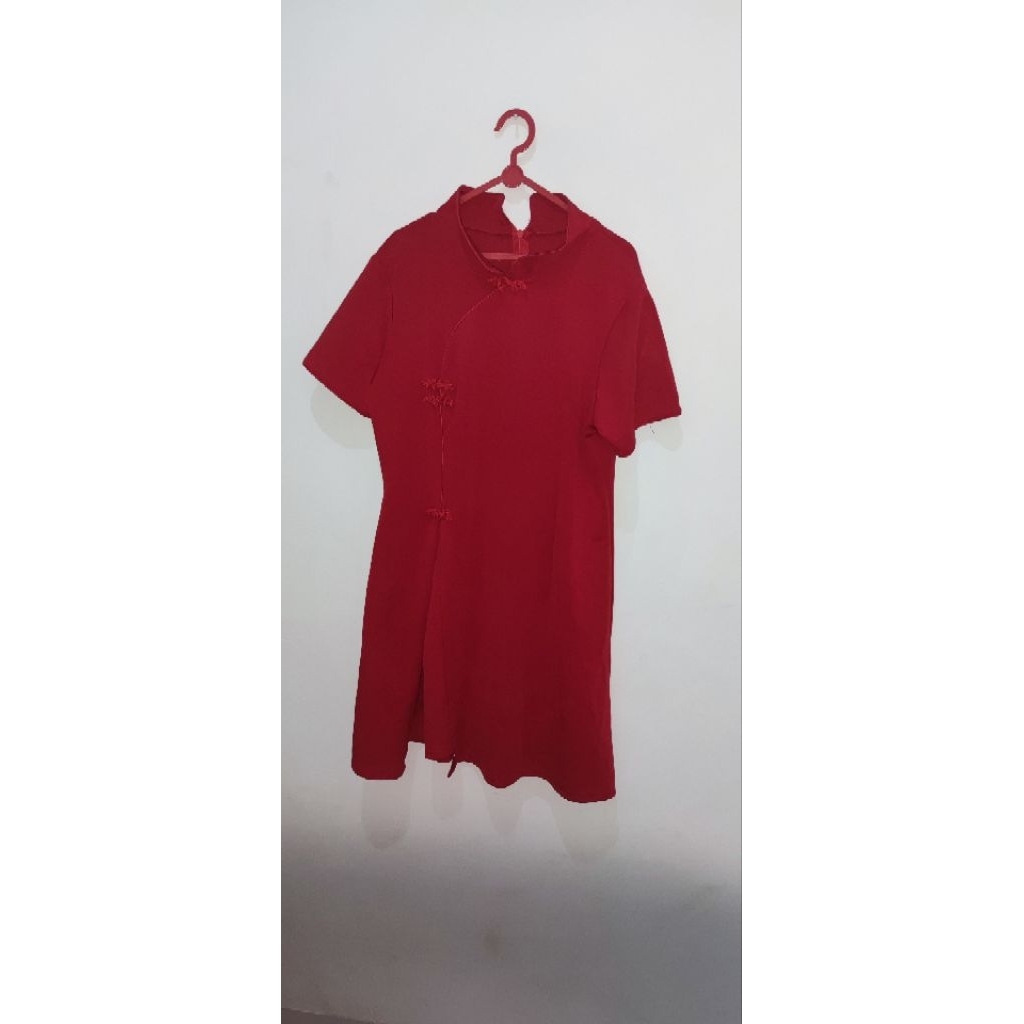 Dress Cheongsam Wanita Scuba Merah