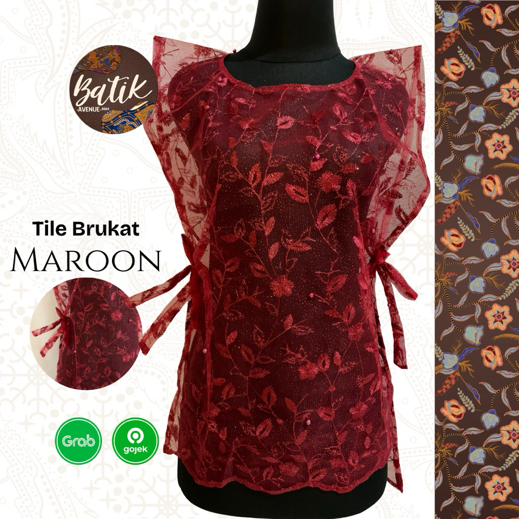 Vest Brukat Tile- Maroon / Outer Kondangan / Vest Tile Premium Tali Samping