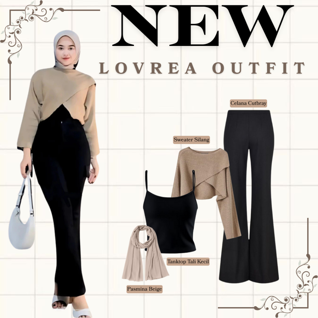 Outfit Set Kekinian Setelan Meet Up ( Sweater + Tanktop + Cutbray + Hijab ) One Set OOTD Korea FE35