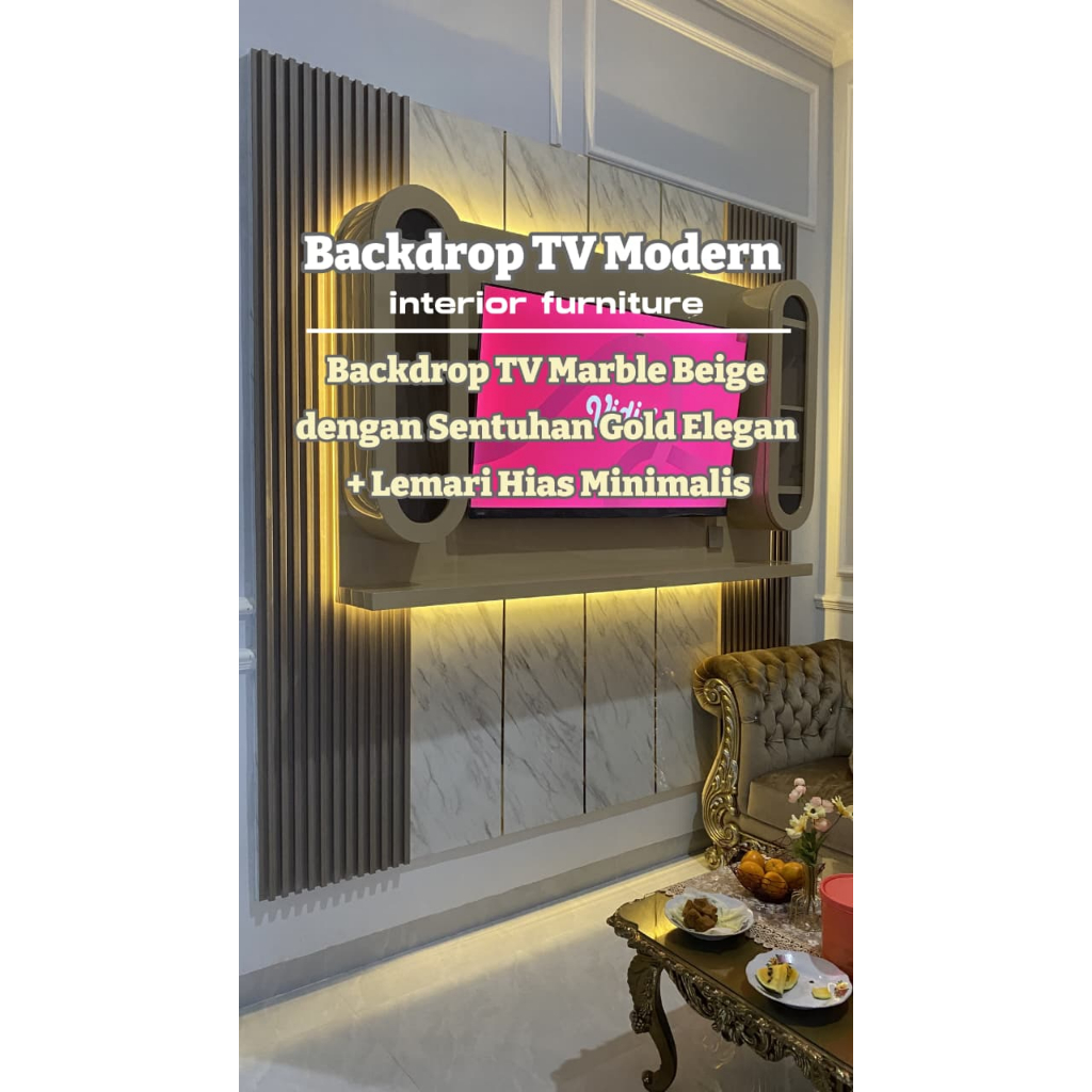 BACKDROP TV MEWAH/BACKDROP TV+LEMARI HIAS TABUNG/BACKDROP TV CUSTOM