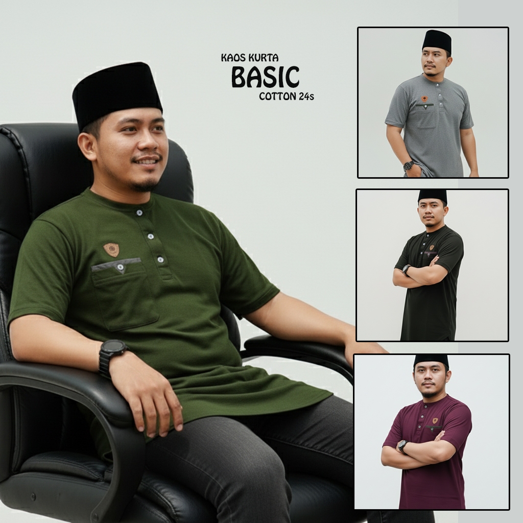 Kaos Koko Kurta Pakistan Pria Muslim Lengan pendek