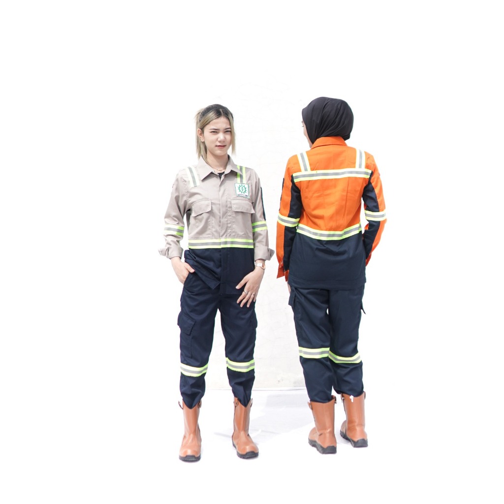 BAJU SETELAN WEARPACK CREAM LENGAN PANJANG. | KEMEJA SAFETY K3 PRIA DAN WANITA. | KEMEJA PROYEK INDU