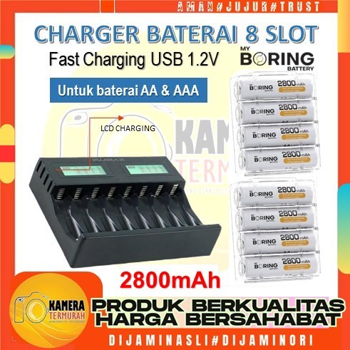 My Boring Battery AA 2800 Mah 8 Pack Baterai AA Rechargeable + Smart Charger 8 Slot