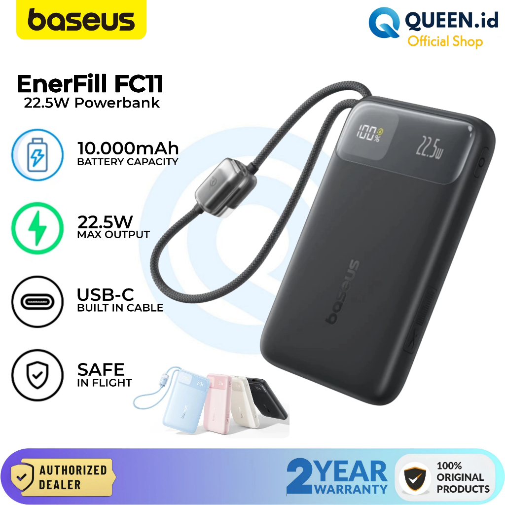 Baseus EnerFill FC11 Powerbank 22.5W 10000mAh Fast Charging PD USB TYPE C Built-iN Kabel LED Display
