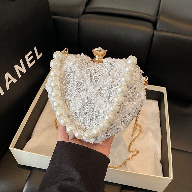 RJ 12220 RISCE  TAS PESTA CLUTCH BENTUK LOVE MEWAH ELEGANT TALI MUTIARA WANITA CEWEK PEREMPUAN JAKAR