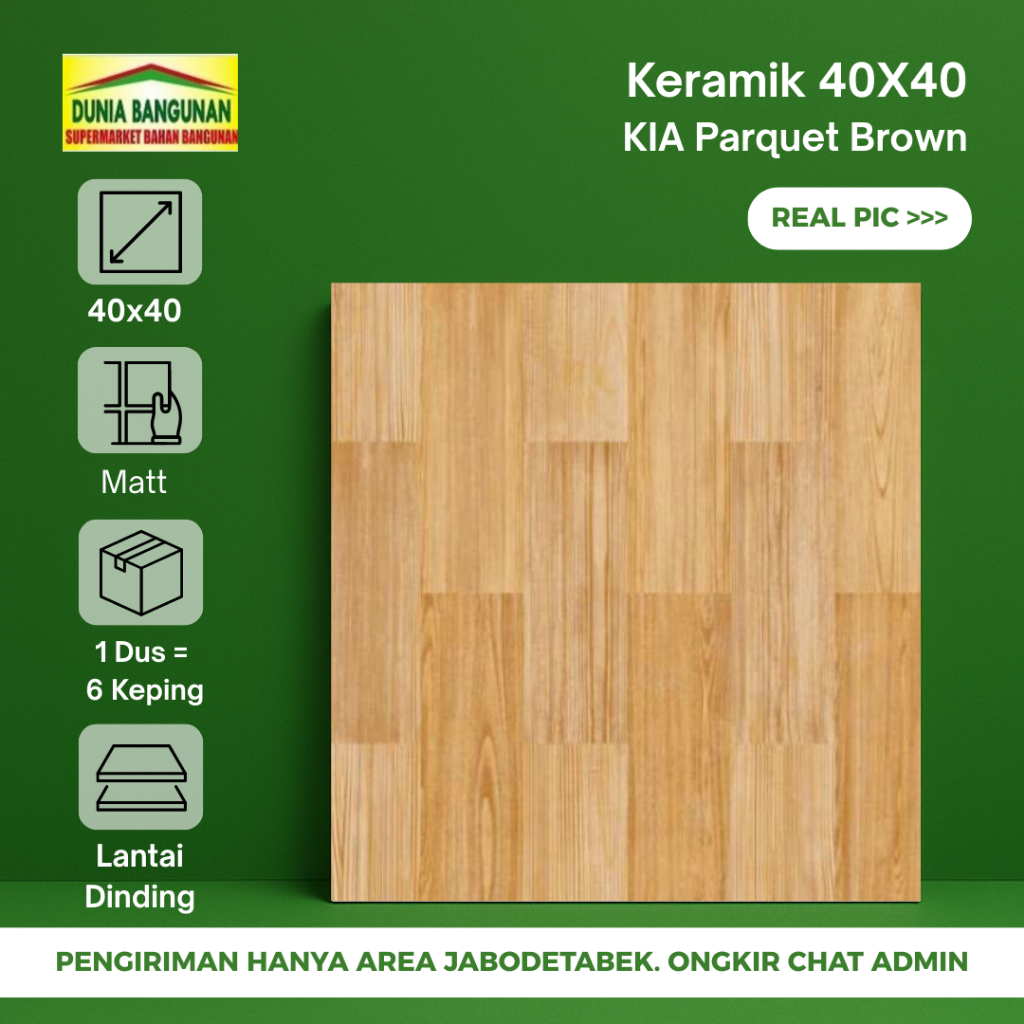 Keramik 40x40 Lantai Motif Urat Kayu KIA Parquet Brown Keramik Matt Teras Dapur Kamar