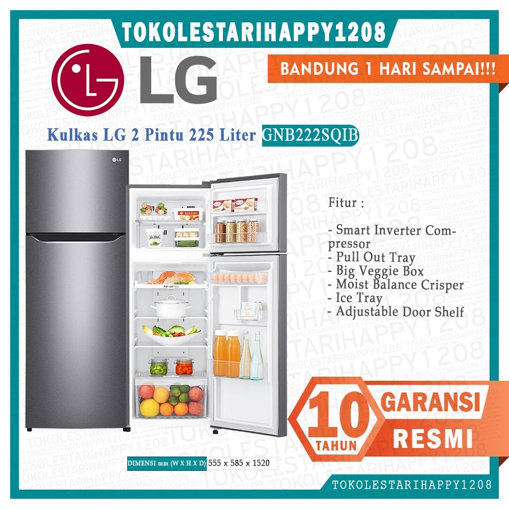 Kulkas LG 2 pintu Smart Inverter 225L GN-B222SQIB Khusus Bandung Murah