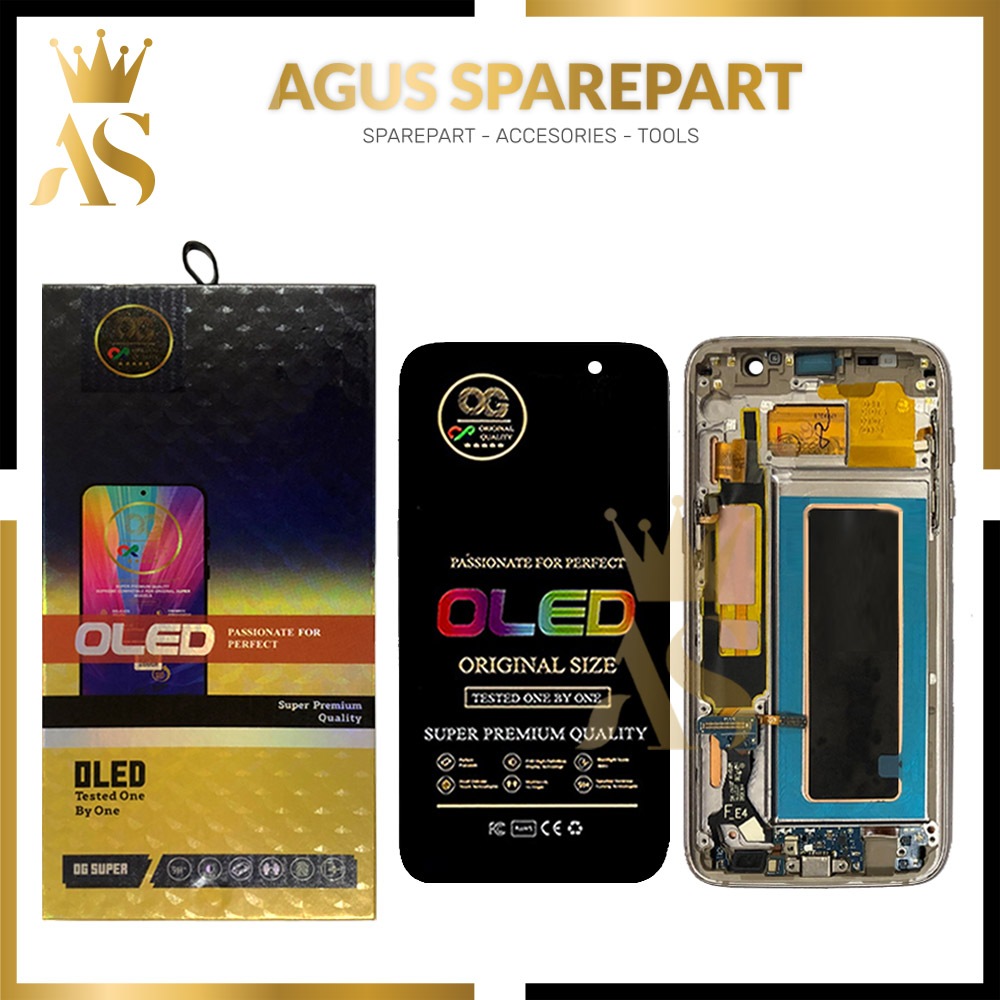LCD TOUCHSCREEN + FRAME SAMSUNG S7 EDGE / G935 GOLD ORI SIZE OG OLED
